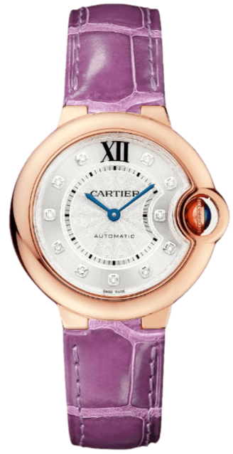 Cartier Ballon Bleu de Cartier Diamonds White Dial Pink Leather Strap Watch for Women - WE902050