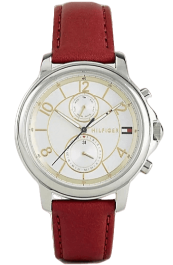 Tommy Hilfiger Claudia White Dial Red Leather Strap Watch for Women - 1781816