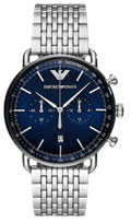 Emporio Armani Aviator Chronograph Blue Dial Silver Steel Strap Watch For Men - AR11238