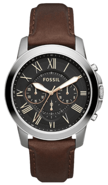 Fossil Grant Chronograph Black Dial Brown Leather Strap Watch for Men - FS4813