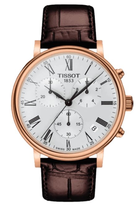 Tissot Carson Premium Chronograph White Dial Brown Leather Strap Watch For Men - T122.417.36.033.00