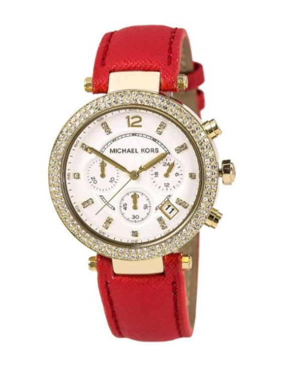 Michael Kors Parker White Dial Pink Leather Strap Watch for Women - MK2297