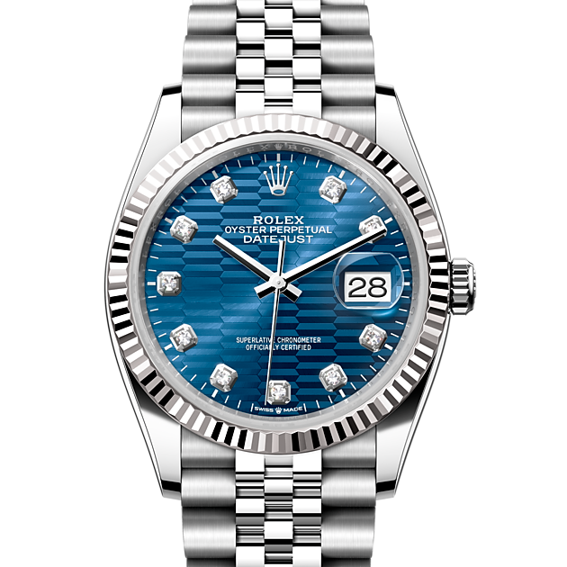 Rolex Datejust 36 Diamonds Blue Dial White Gold Steel Strap Watch for Men - M126234-0057