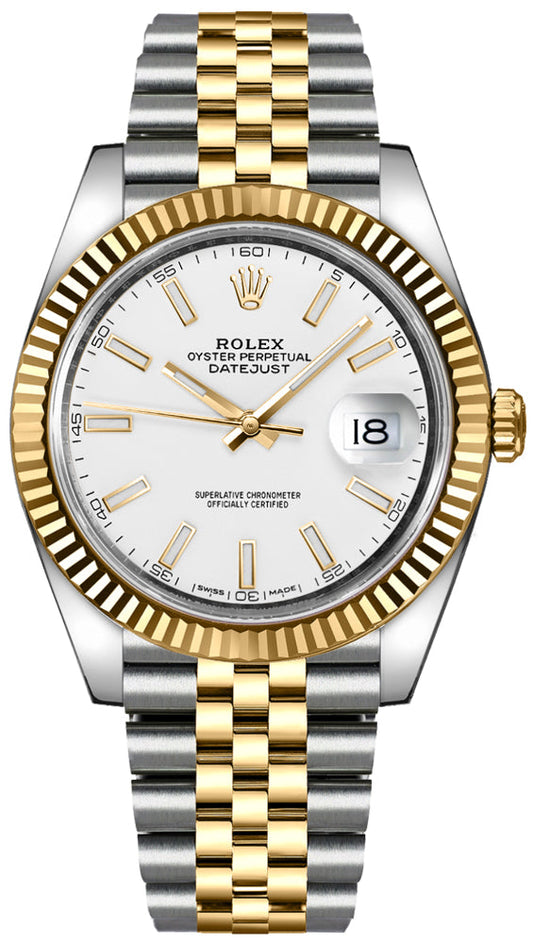 Rolex Datejust 41 Oyster White Dial Two Tone Oystersteel & Yellow Gold Jubilee Bracelet White Dial Watch for Men - M126333-0016