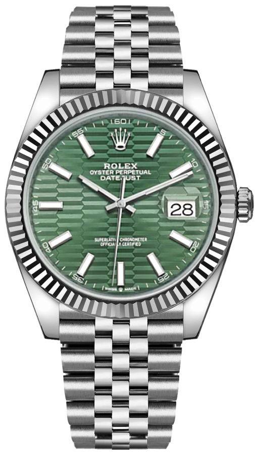 Rolex Datejust 41 Oyster Mint Green Dial Oystersteel & White Gold Strap Watch for Men - M126334-0030