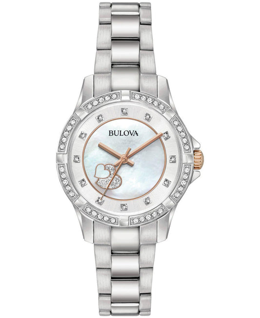 Bulova Crystal Collection Mother of Pearl Dial Silver Steel Strap Watch for Women - 98L232