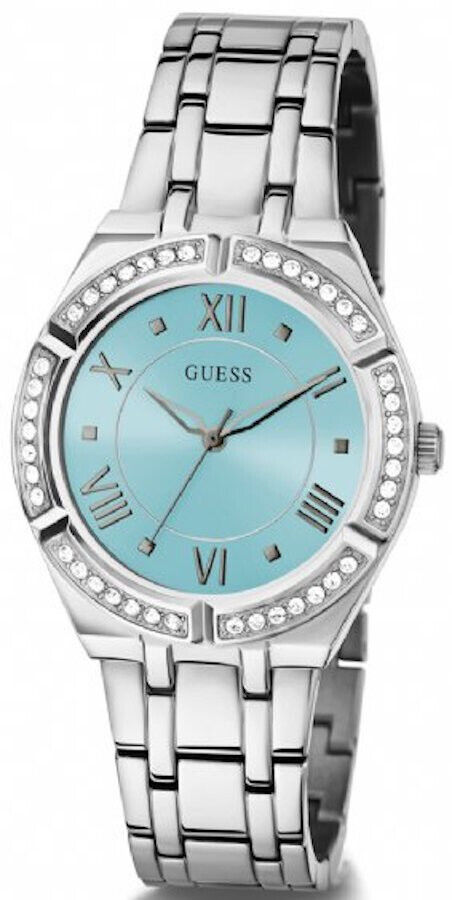 Guess Cosmo Diamonds Turquoise Dial Silver Steel Strap Watch for Women - GW0033L7