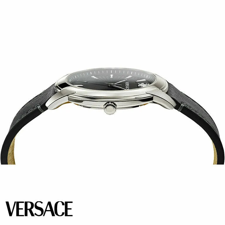 Versace V Urban Black Dial Black Leather Strap Watch for Men - VELQ00119