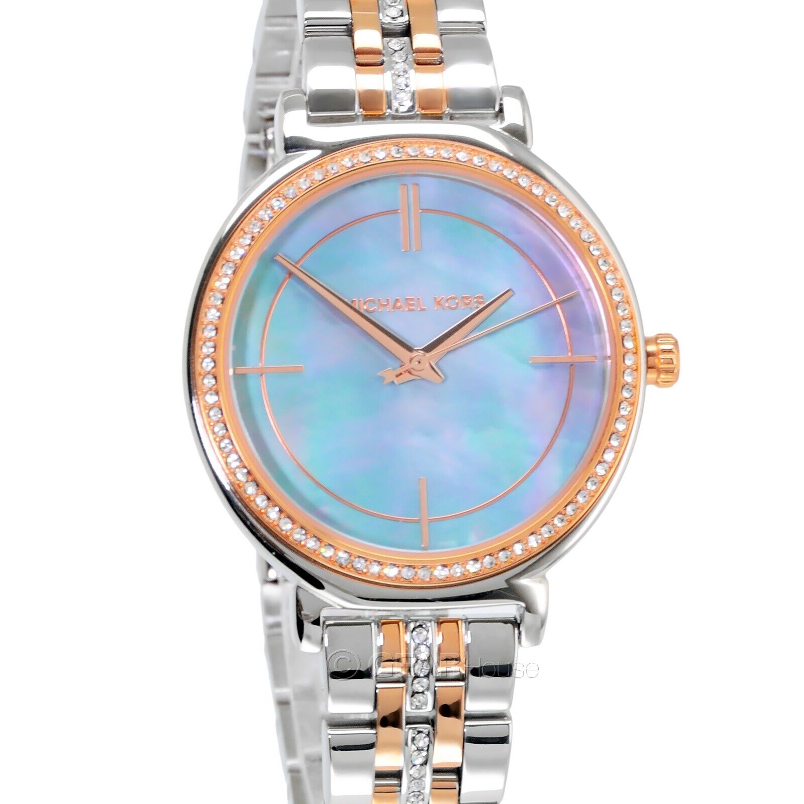 Michael Kors Cinthia Grey Mother of Pearl Dial Two Tone Steel Strap Watch for Women - MK3642