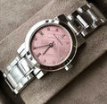 Burberry The City Diamonds Pink Dial Silver Steel Strap Watch for Women - BU9223