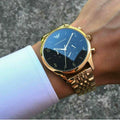 Emporio Armani Classic Chronograph Black Dial Gold Steel Strap Watch For Men - AR1893