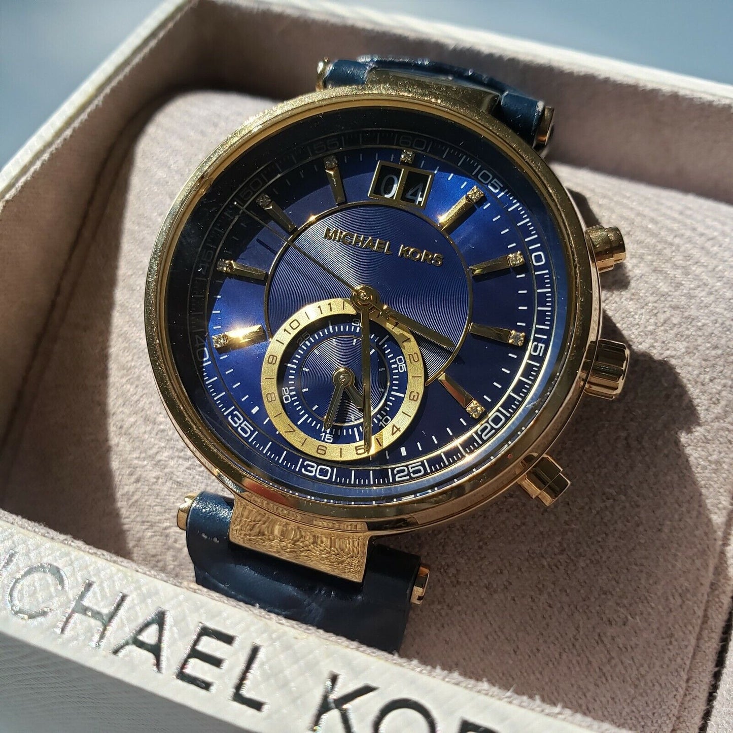 Michael Kors Sawyer Blue Dial Blue Leather Strap Watch for Women - MK2425