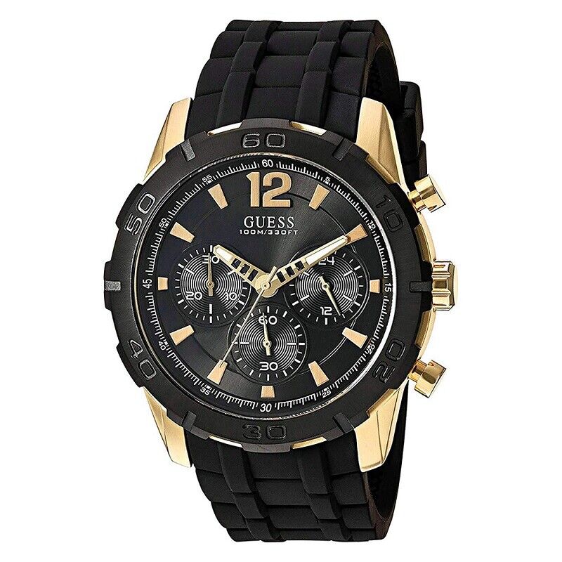 Guess Caliber Chronograph Black Dial Black Rubber Strap Watch for Men - W0864G3