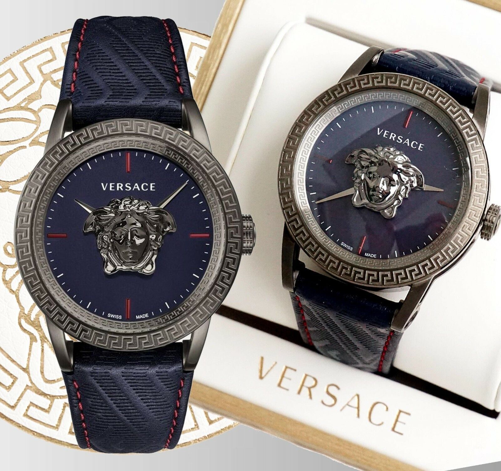 Versace Palazzo Empire Black Dial Black Leather Strap Watch for Men - VERD00218