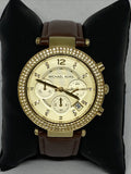 Michael Kors Parker Gold Dial Brown Leather Strap Watch for Women - MK2249