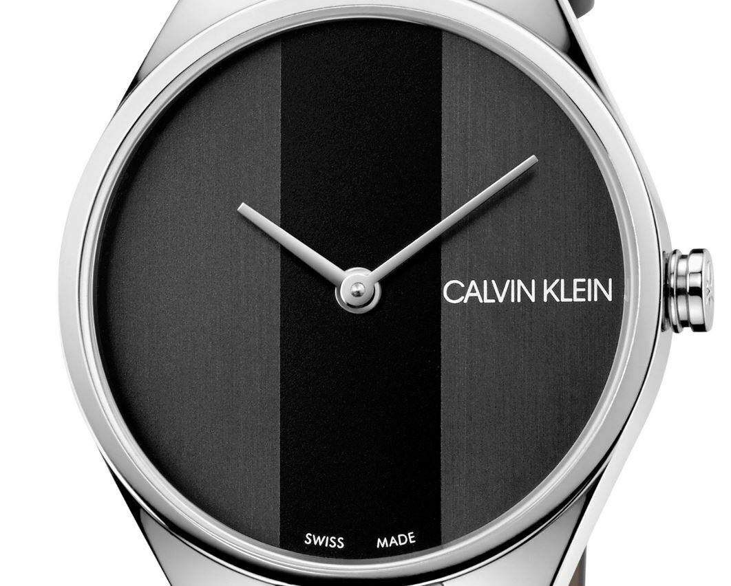 Calvin Klein Rebel Black Grey Dial Black Leather Strap Watch for Women - K8P231C1