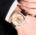 Emporio Armani Classic Chronograph Beige Dial Brown Leather Strap Watch For Men - AR2433
