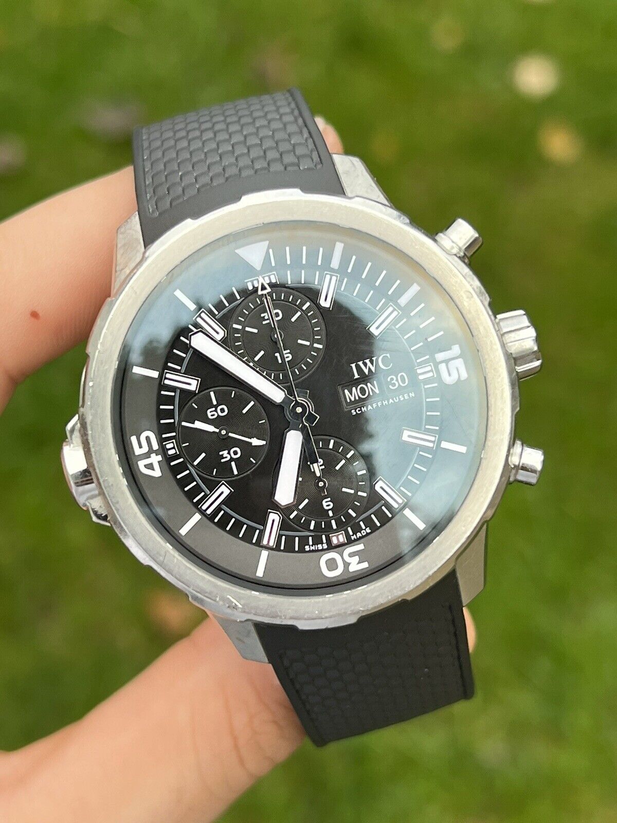 IWC Aquatimer Chronograph Black Dial Black Leather Strap Watch for Men - IW376803