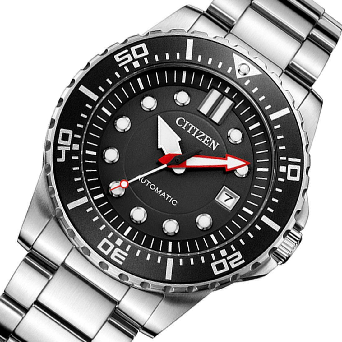 Citizen Mechanical Black Dial Silver Stainless Steel Watch For Men - NJ0120-81E