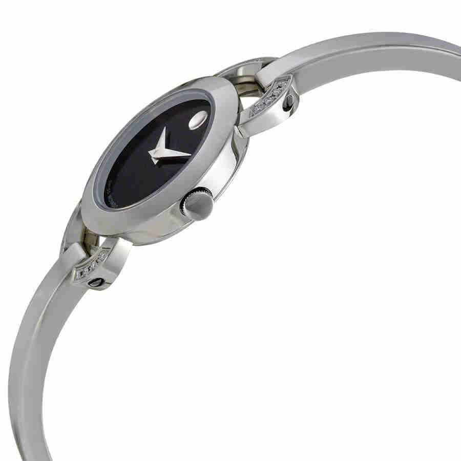 Movado Rondiro Diamonds Black Dial Silver Steel Strap Watch For Women - 0606798