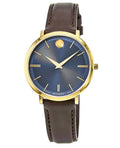 Movado Ultra Slim Blue Dial Brown Leather Strap Watch For Women - 0607092