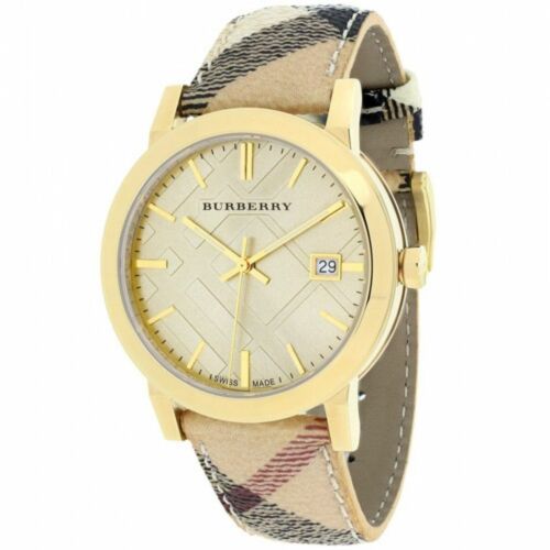 Burberry Heritage Gold Dial Beige Leather Strap Watch for Women - BU1398