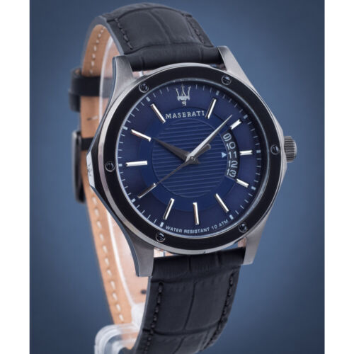 Maserati Circuito Blue Dial Black Leather Strap Watch For Men - R8851127002