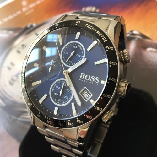 Hugo Boss Rafale Blue Dial Silver Steel Strap Watch for Men - 1513510
