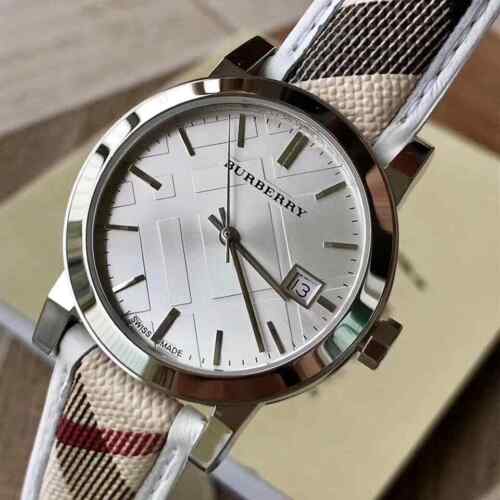 Burberry The City Silver Dial Brown Leather Strap Watch for Women - BU9136