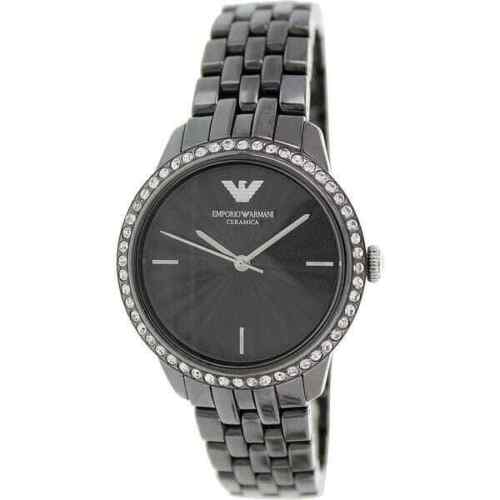 Emporio Armani Ceramica Crystals Black Dial Black Steel Strap Watch For Women - AR1478