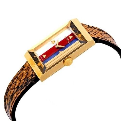 Gucci G Frame Mother of Pearl Dial Brown Leather Strap Watch For Women - YA147402