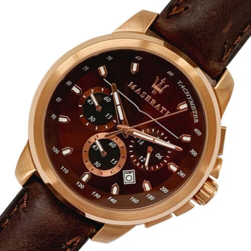 Maserati Successo Brown Dial Brown Leather Strap Watch For Men - R8871621004