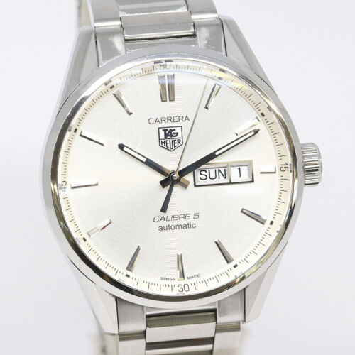 Tag Heuer Carrera Calibre 5 Automatic White Dial Silver Steel Strap Watch for Men - WAR201B.BA0723