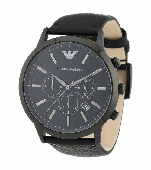 Emporio Armani Sportivo Chronograph Black Dial Black Leather Strap Watch For Men - AR2461