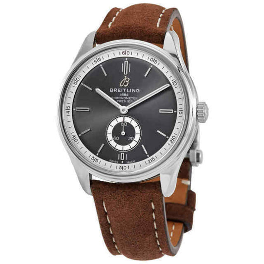 Breitling Premier Automatic Anthracite Dial Brown Leather Strap Watch for Men - A37340351B1X1