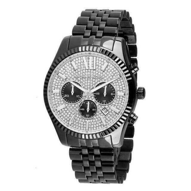 Michael Kors Lexington Chronograph Crystal Dial Black Steel Strap Watch for Men - MK8605