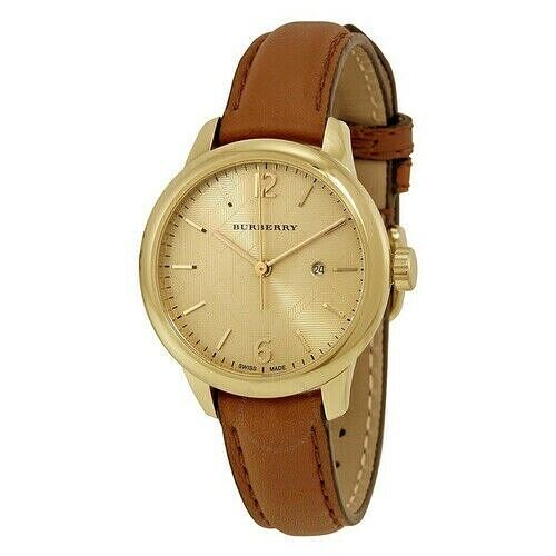 Burberry The Classic Gold Dial Brown Leather Strap Watch for Women - BU10101