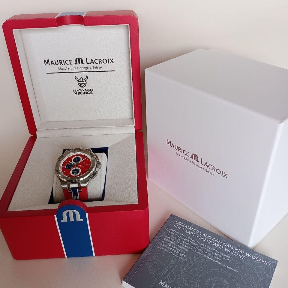 Maurice Lacroix Aikon Beach Volley Vikings Limited Edition Red Dial Red Rubber Strap Watch for Men - AI1018-SS001-530-6