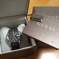Gucci G Chrono Black Dial Black Leather Strap Watch For Men - YA101205