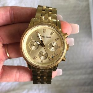 Michael Kors Ritz Chronograph Gold Dial Gold Steel Strap Watch for Women - MK5676