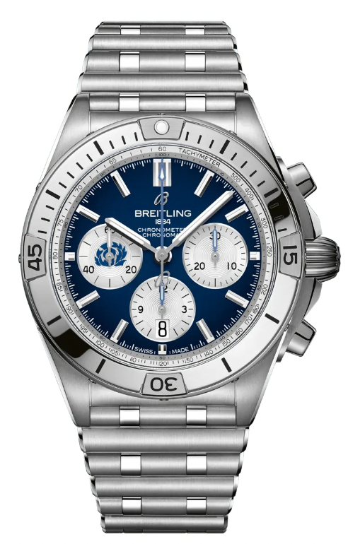 Breitling Chronomat B01 42 Six Nations Scotland Blue Dial Silver Steel Strap Watch for Men - AB0134A51C1A1