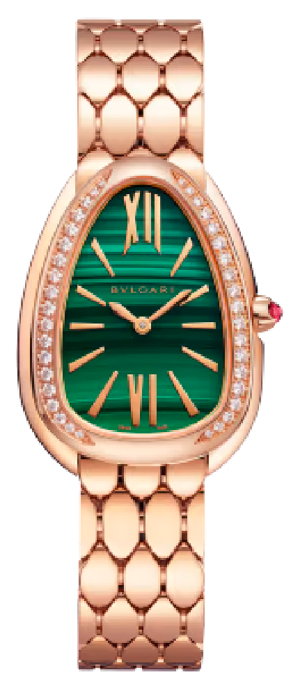 Bvlgari Serpenti Seduttori Diamonds Green Dial Rose Gold Steel Strap Watch for Women - SERPENTI103273