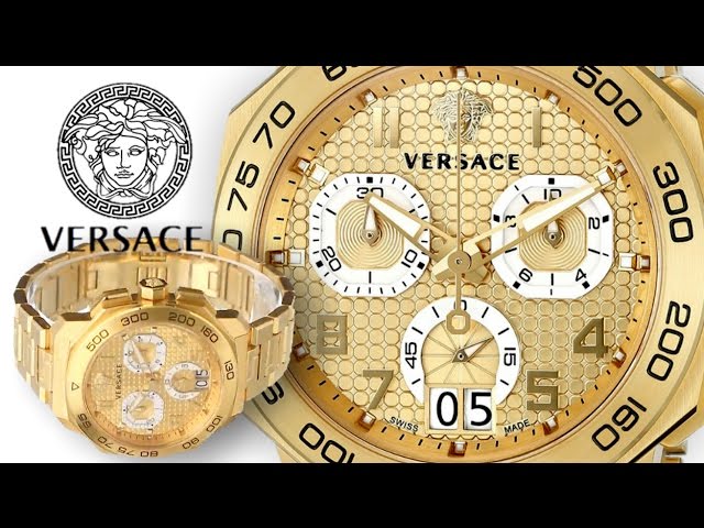 Versace Dylos Chronograph Gold Dial Gold Steel Strap Watch for Men - VQC040015