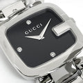 Gucci G Gucci Diamond Black Dial Silver Steel Strap Watch For Women - YA125406
