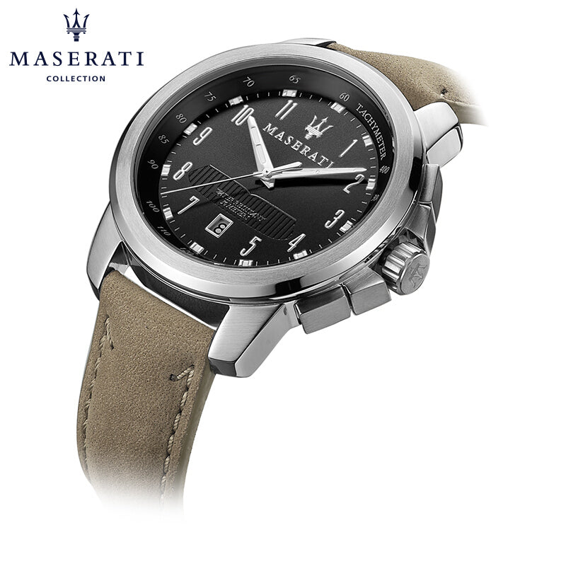 Maserati Successo Black Dial Beige Leather Strap Watch For Men - R8851121004