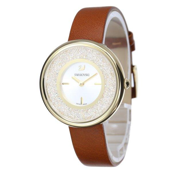 Swarovski Crystalline Pure White Dial Brown Leather Strap Watch for Women - 5275040