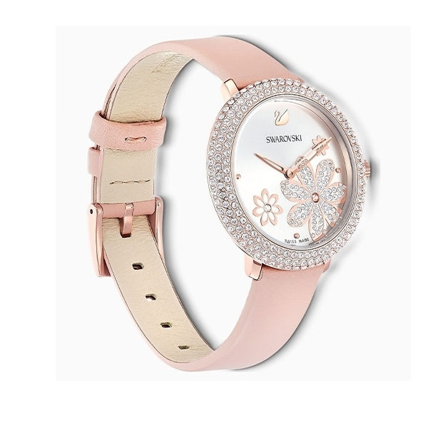 Swarovski Crystal Frost White Dial Pink Leather Strap Watch for Women - 5519223