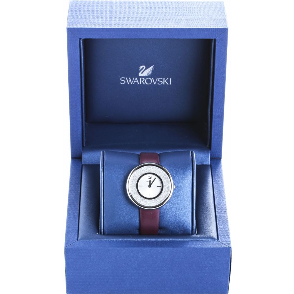 Swarovski Crystalline Silver Dial Purple Leather Strap Watch for Women - 5295355