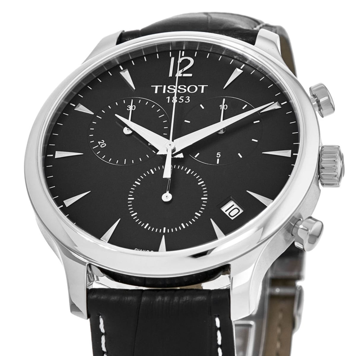 Tissot Tradition Chronograph Black Dial Black Leather Strap Watch For Men - T0636171605700