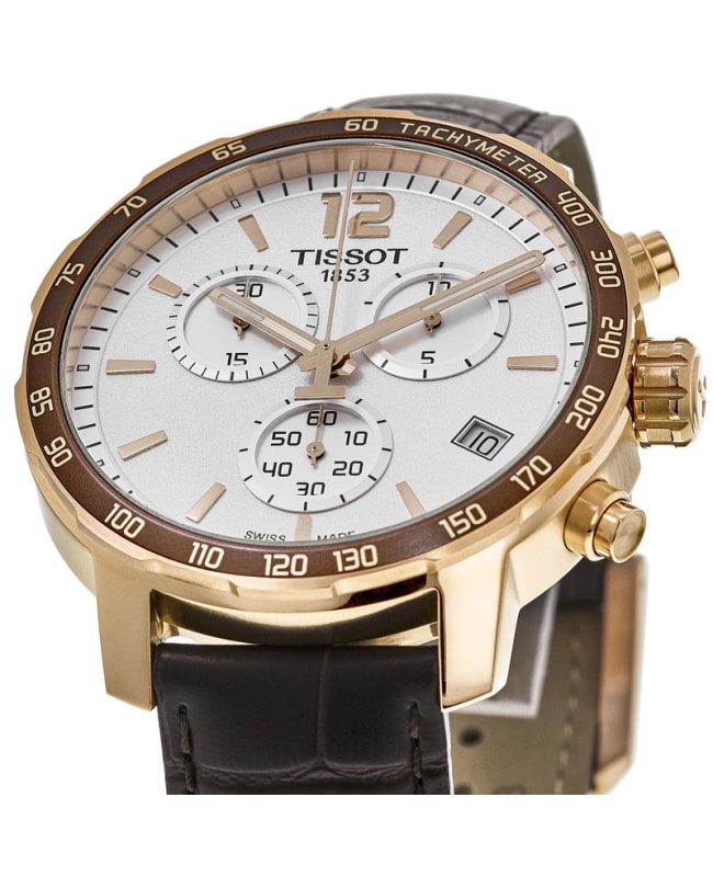 Tissot Quickster Chronograph 42mm White Dial Brown Leather Strap Watch For Men - T095.417.36.037.00